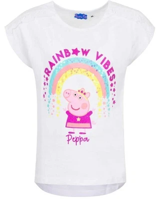 Peppa Pig T-Shirt Mädchen Weiß Kurzarm Rainbow Vibes Glitzer Gr. 116 - Bild 1 von 2