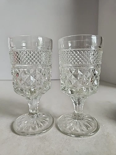 Anchor Hocking Wexford Goblets 5.5" Tall Vintage Clear Diamond Glass Lot Of 2