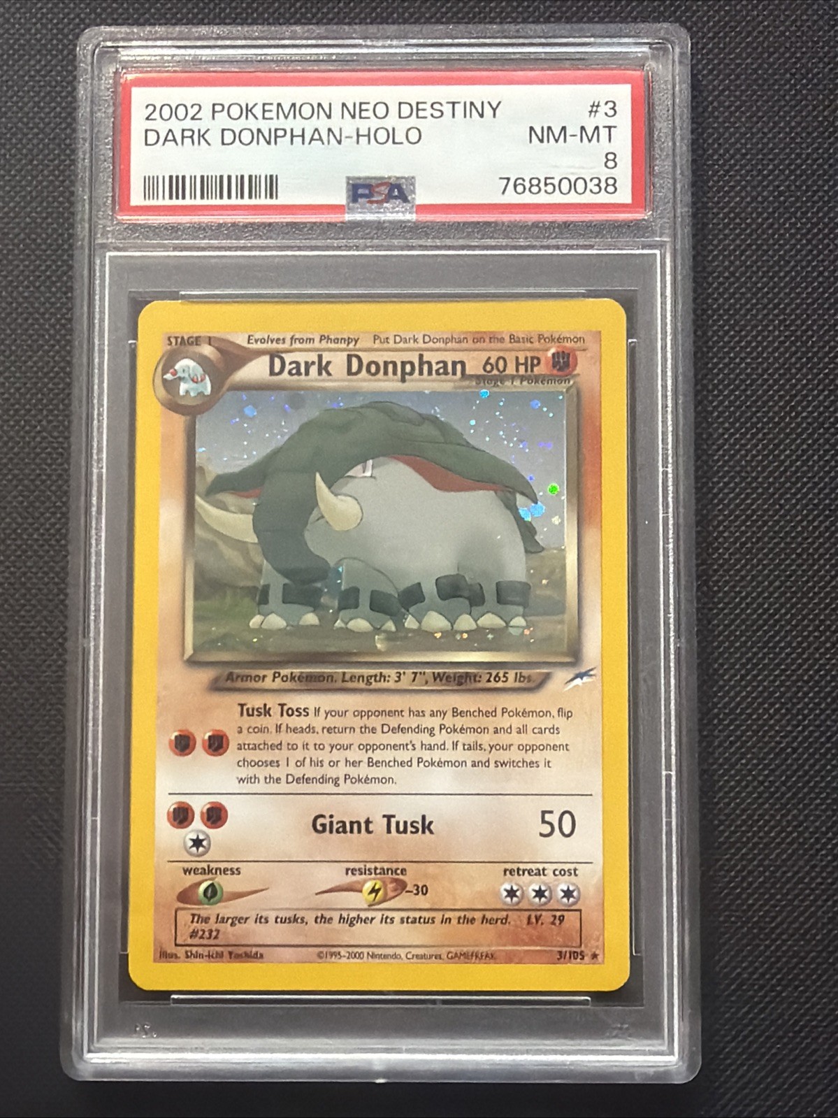 2002 Pokémon Neo Destiny #3 Dark Donphan-Holo PSA 8