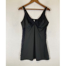Romantic Delta Burke Womens 2X Black Lace Trim V-Neck Chemise Nightie 1168-49