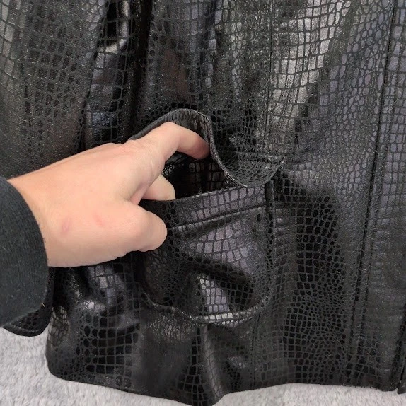 Chaqueta texturizada de cuero sintético negra XL estilo Susan Graver para mujer mangas 3/4 Foto 4 de 4