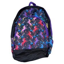Colorful Unicorn Print Backpack Adjustable Purple Straps Front Zipper Pocket  D