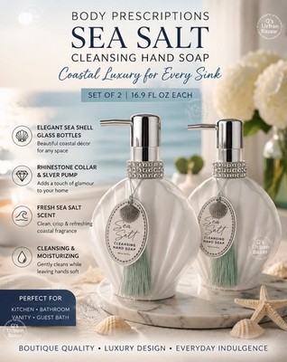 Body Prescriptions Luxury Scented Sea Salt Hand Soap 2 Set 16oz Sea Shell Glass