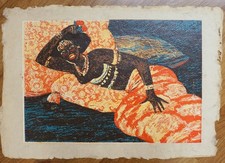 SALVATORE FIUME SERIGRAFIA  PERGAMENA FIRMATA   50x70  PROVA ARTISTA DONNA NERA