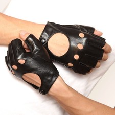 Mens Genuine Nappa Leather Half Finger Unlined Driving Motorcycle Gloves M015W