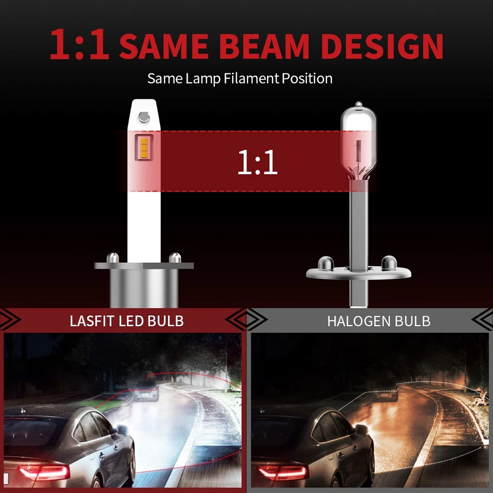 Kit de conversión de bombillas LED de haz bajo 6000K blanco brillante LASFIT H1 4000LM Foto 2 de 4