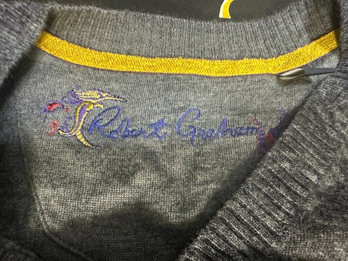 Robert Graham marineblauer Paisley-Pullover mit V-Ausschnitt aus Wolle-Kaschmir-Mischung - Gr. L - Bild 3 von 3