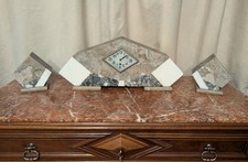 Large Art Deco Marble Clock And Garniture Set