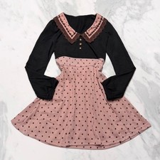 Mori Girl Y2K Hime Gal Dot Pattern Pink Mini Dress Fairy Grunge 2000s Japan