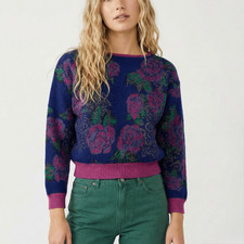 Vintage Emanuel Ungaro Parallele Wool Blend Floral Sweater 9 Medium Pink Purple