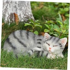 Sleeping Cat Statue Garden Decor, Outdoor Cat Sculpture  Sleeping Cat Grey 