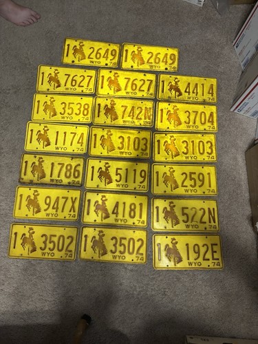 1974 Wyoming License Plates Lot Of 20