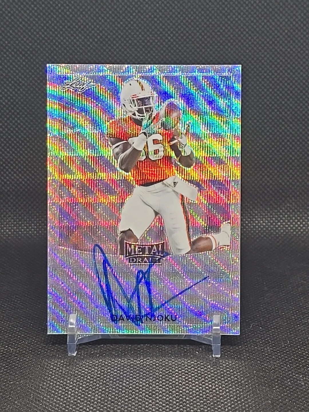 David Njoku Leaf Metal Draft Touchdown Kings Autographs #DN1 Silver Wave Prismatic