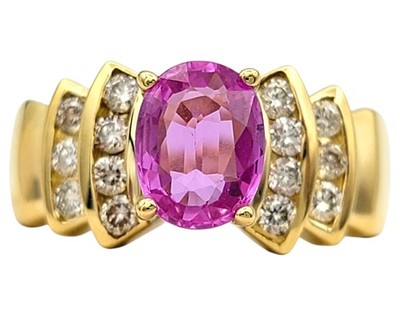 Le Vian Oval Cut Pink Sapphire Ring with Diamonds in 18 Karat Yellow Gold