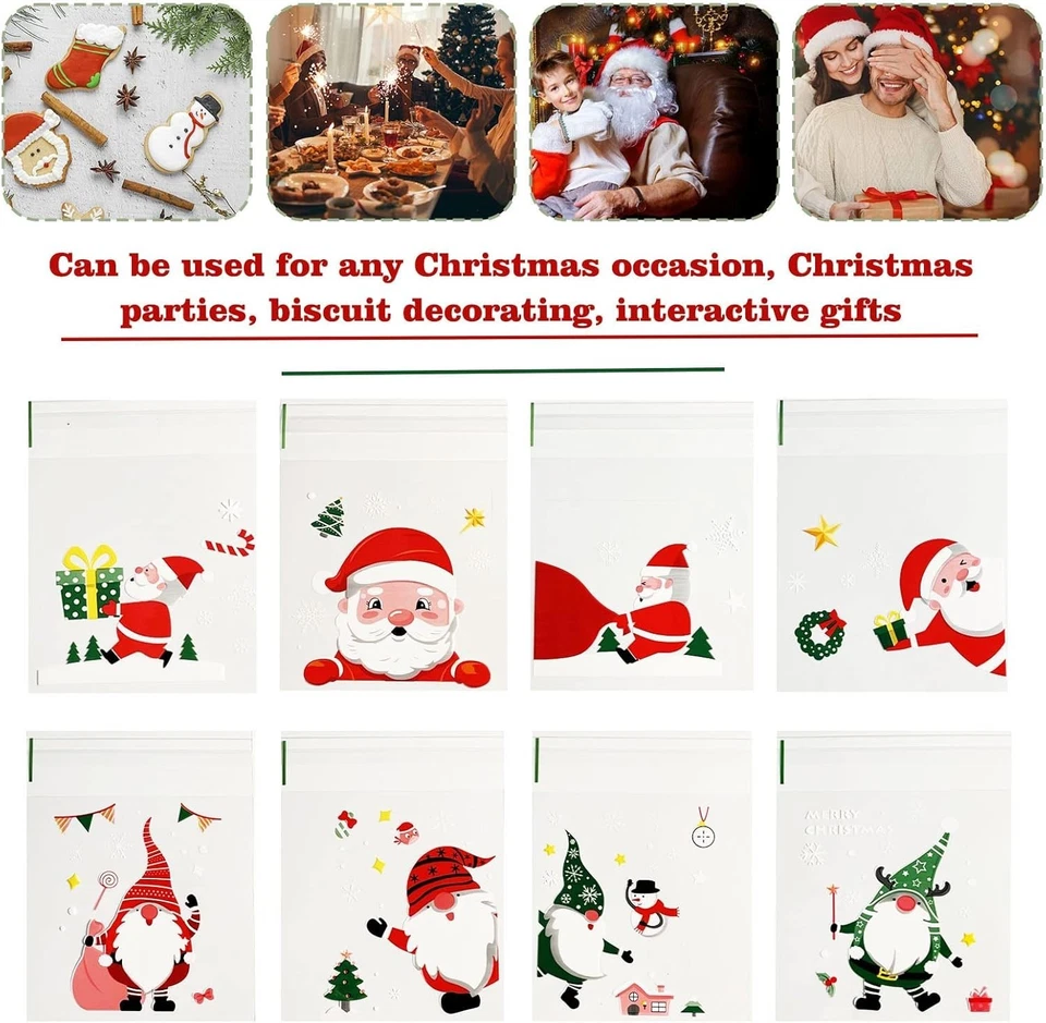 200 Bolsas de Celofán Transparente Navidad Autoadhesivas 3.9x3.9" Envoltura de Galletas Bolsa de Caramelos Foto 2 de 4
