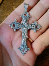 Taxco Mexico Large Ornate Antique Style Cross Pendant 925 Sterling Silver NEW