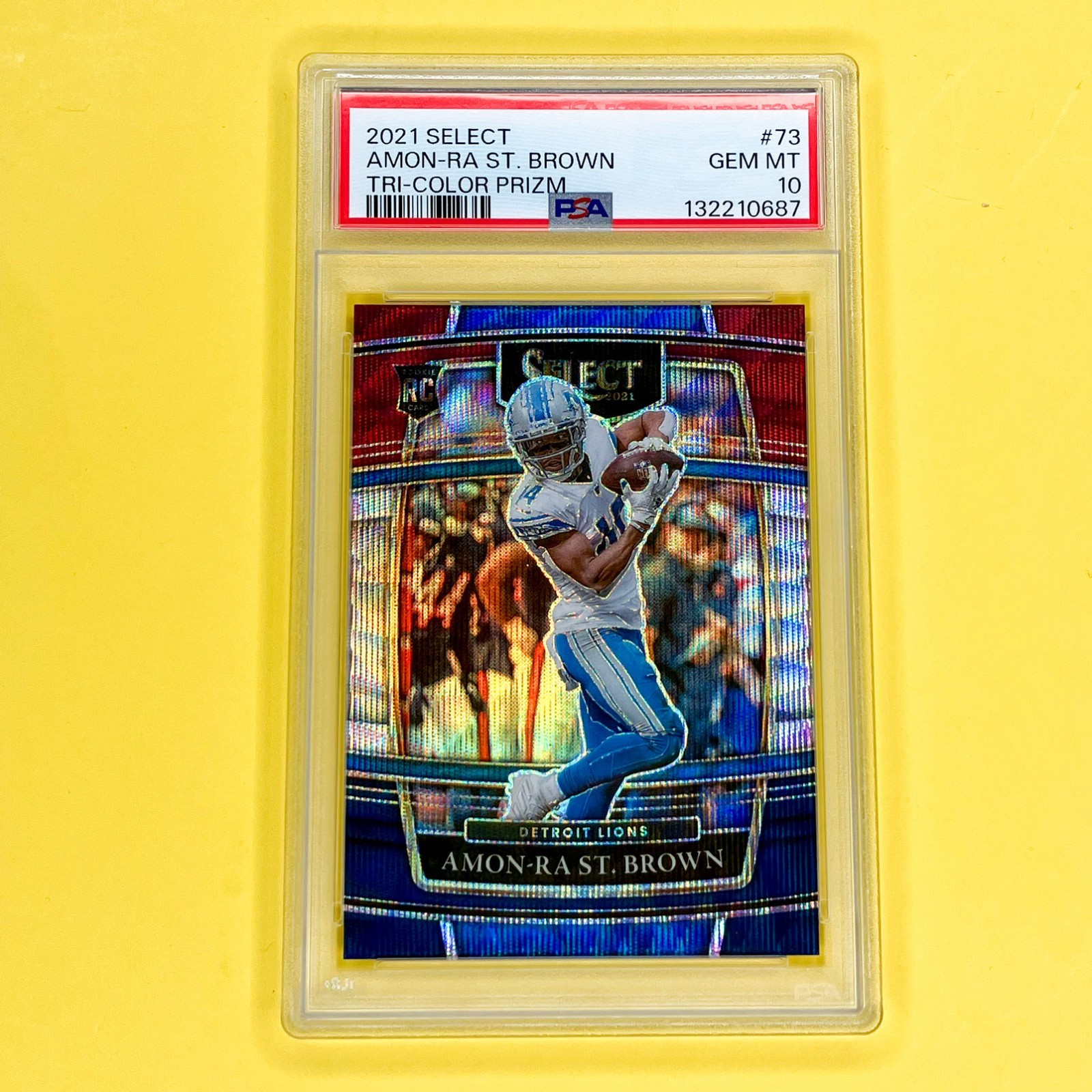 2021 Select - Concourse Amon-Ra St. Brown #73 Tri-Color Prizm /249 (RC) PSA 10