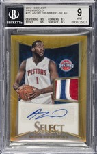 2012-13 SELECT PRIZMS GOLD #277 ANDRE DRUMMOND ROOKIE RC JERSEY AUTO BGS 9