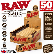 RAW Classic King Size Slim Rolling Papers Full Box 50 Booklets Genuine UK Stock