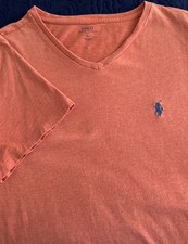 POLO RALPH LAUREN Mens SS Orange V Neck Pony Pullover T Shirt Large