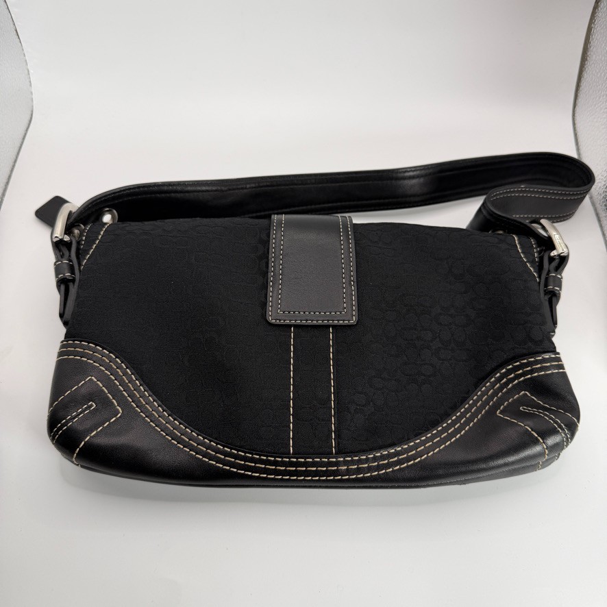 Vintage Y2k Coach Soho Black Jacquard Demi Baguette Flap Shoulder
