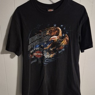 Harley Davidson Salem Oregon USA Black Graphic T Shirt Eagle Front Back Print L