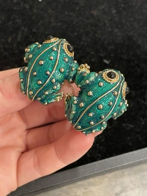 Vintage Ciner Earrings Frog Costume Enamel Clip One