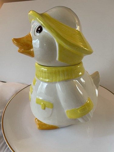 1960s Metlox Puddles the Duck in Yellow Trim Raincoat Large Cookie Jar Ceramic - Picture 3 of 13