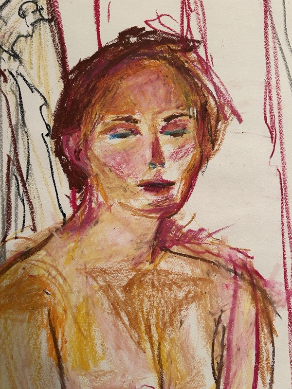 Original Painting Woman 18”x24” Oil Pastel On Paper Studio MRAO Figurative Art