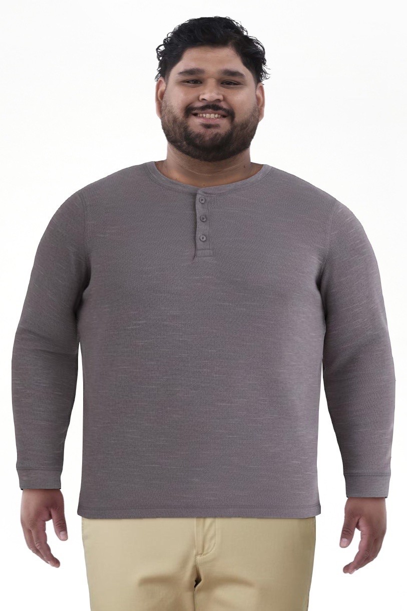 Men's 2XL Thermal Henley 3 Button Tee Long Sleeves Charcoal Sky Gray New