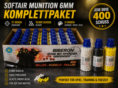 27x Softair BBs 6mm Munition 10.800 Kugeln 400er Spender Schwarz Weiß Gelb
