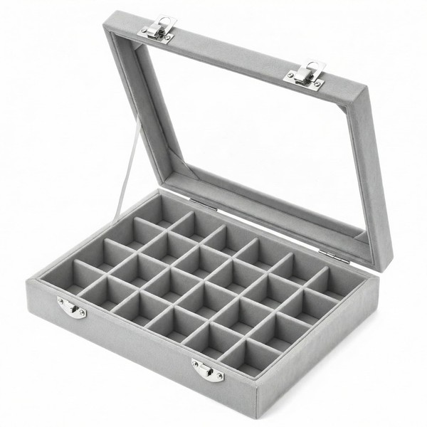 Samt SchmuckkäStchen 24 FäCher Ohrring Organizer Mit Deckel Aufbewahrung Reisen-image