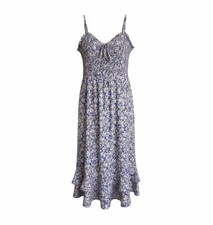 Women's Floral Sleeveless Ruffle Hem Midi Dress Blue White Purple