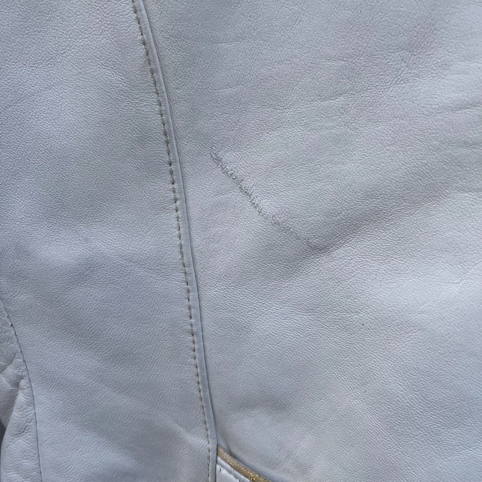 Vestido Chaqueta Michael Hoban Cuero Blanco Dorado Botón Recortado North Beach Talla 7/8 Foto 2 de 4