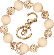 Keychain Wristlet, Silicone Beaded Wrist Keychain for Women, Elastic Key Chains