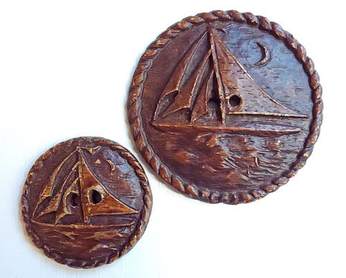 Sailboats ~ Vintage Burwood Mother Daughter Buttons Set ~ Large 1-3/4" & 1-1/8"