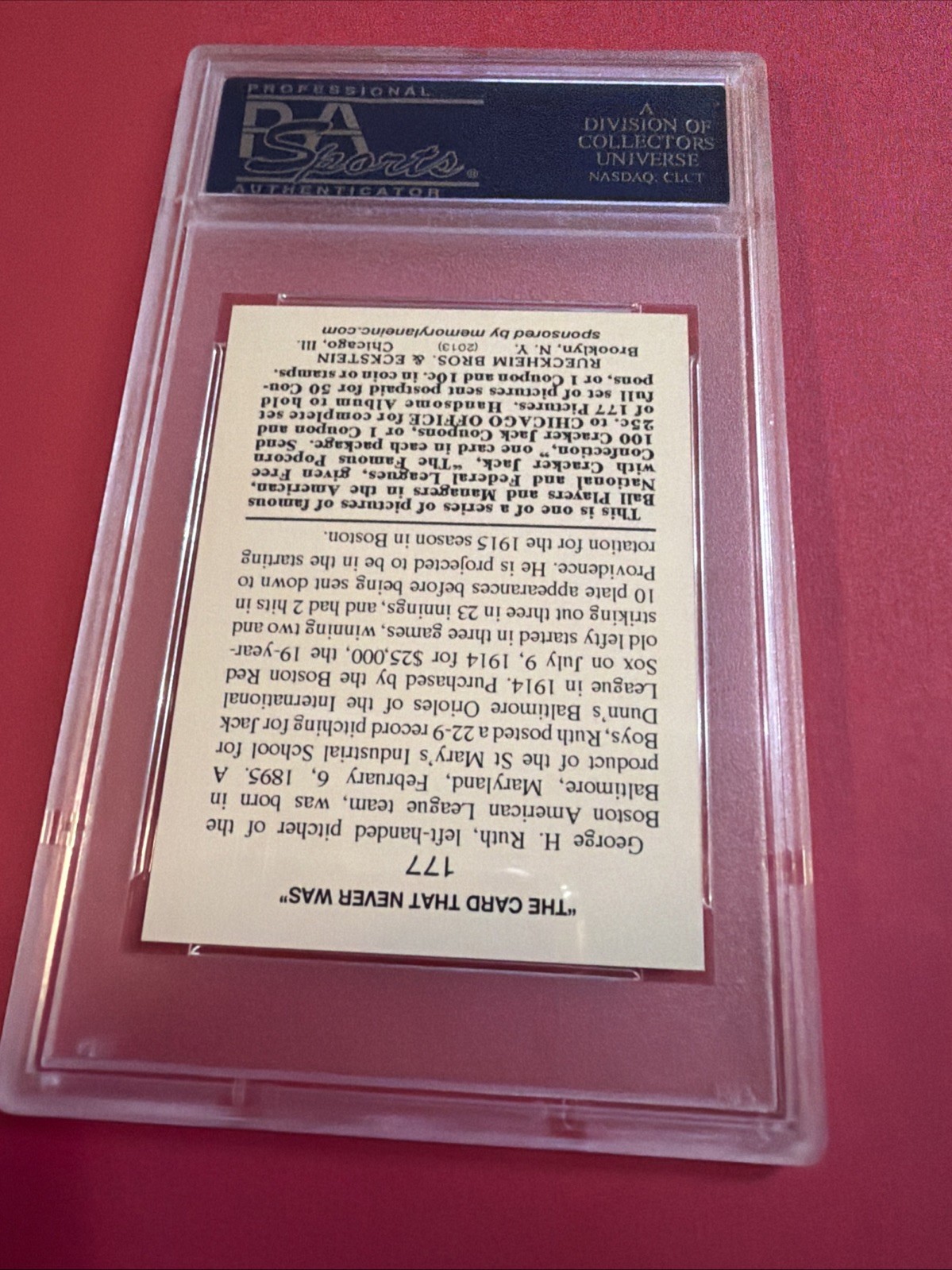 2013 NSCC PSA Promo - 1915 Cracker Jack - Babe Ruth - HOF  - #460/500 view 6