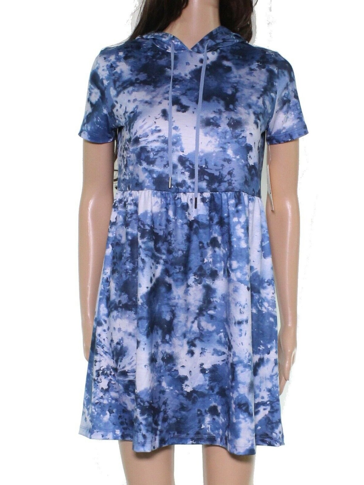 BEBOP Womens Blue Hooded Short Sleeve Above The Knee Dress L