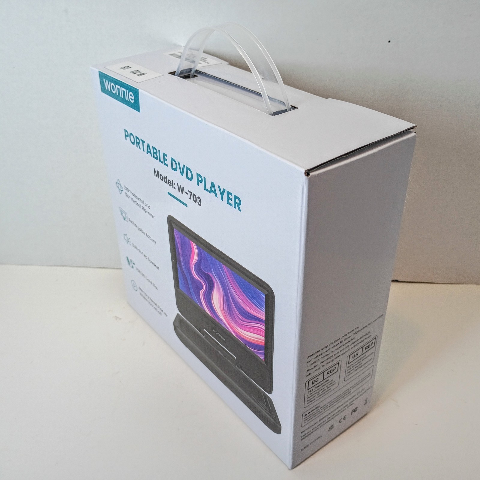 Wonnie Portable DVD Player Model W-703 7" Screen Rechargeable Battery Adapters