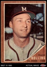 1962 Topps #130 Frank Bolling Normal Tint Braves COMMON VARIATION 1 - POOR