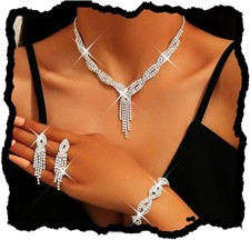 Silver Bridal Prom Jewelry Set for Women - Elegant Rhinestone Design