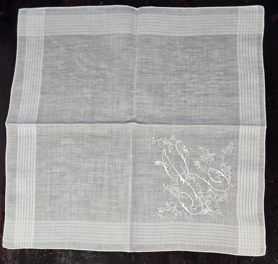 Vtg Exceptional Madeira Embroidered Cotton Linen Hankie Handkerchief Monogram K - Image 3 of 4
