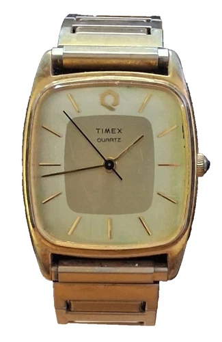 VINTAGE TIMEX Q QUARTZ MEN'S WRISTWATCH TIMEX M CELL WATCH STRETCH METAL BAND NR