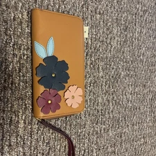 New Fossil Jori Zip Clutch wristlet RFID wallet Tan with Flowers