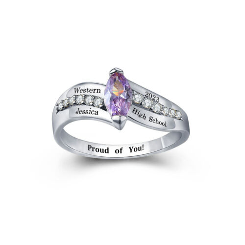 Women Sterling Silver Marquise Birthstone & CZ Class Ring Customized Class Ring - Picture 1 of 9