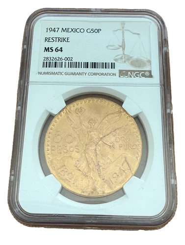 Mexico 1947 Gold 50 Pesos NGC MS64 Restrike