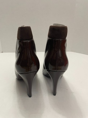 BELLINI Brown Ankle Boots Size 6M Bootie Heels Pointy Patent Leather Suede Trim - Picture 5 of 6