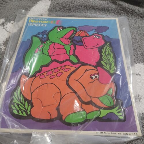 Fisher Price Dino-roar 12 piece puzzle 1993 cardboard 3 dinosaurs