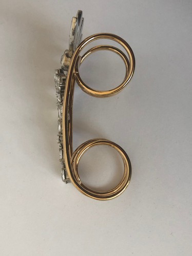 Burberry Half Daisy Three Finger Double Ring Crystal Gold L Italy NEW - Picture 5 of 11