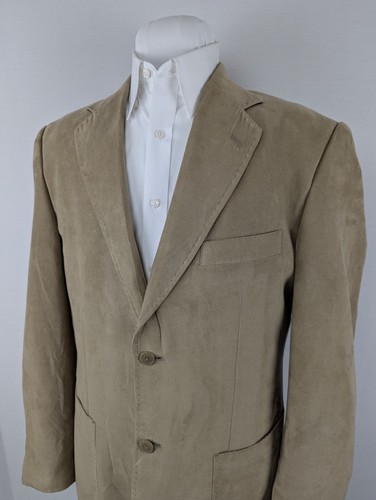 Pronto Uomo Sport Coat Blazer Mens Large Tan Faux Suede Stitched Suit Jacket